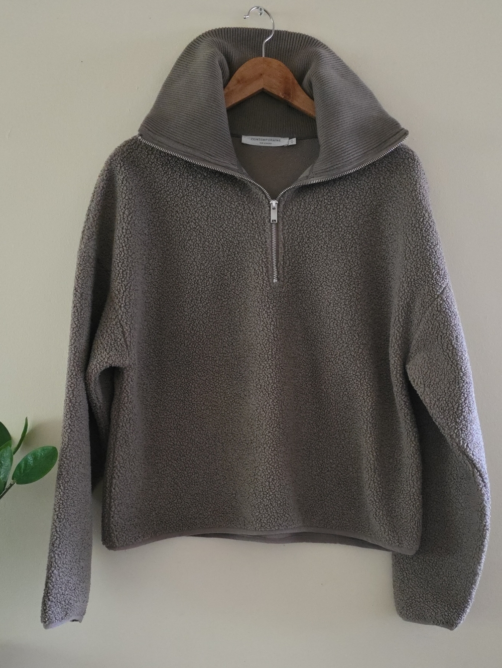 Contemporaine For Simons Sherpa Fleece Lined Half Zip Pullover - Taupe - S
